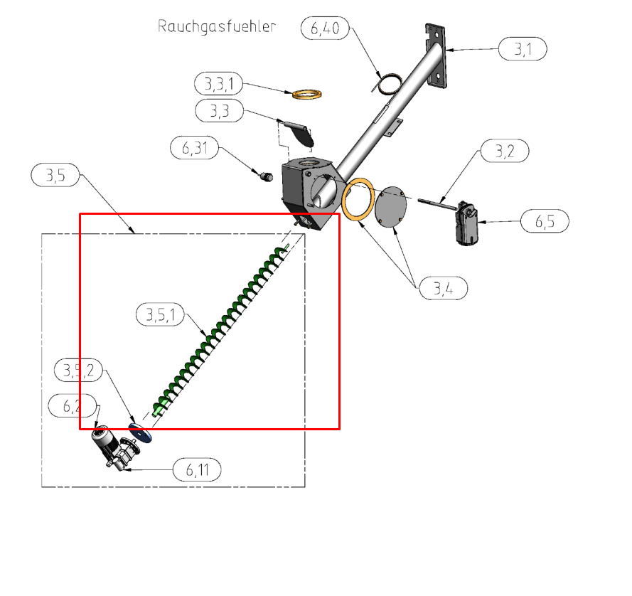 Stoker screw VAR2 compl. - PS since 10/2008 l=1015mm